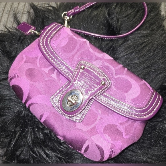 Coach Handbags - COACH Purple Signature Jacquard Wristlet with Twistlock